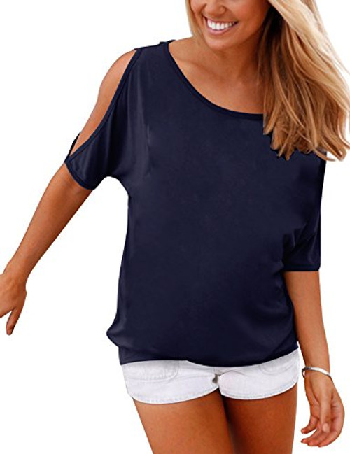 Haola Women's Summer Casual T Shirts Cold Shoulder Short Sleeve Blouse Solid Cute Tops XXL NavyBlue Haola Women's Summer Casual T Shirts Cold Shoulder Short Sleeve Blouse Solid Cute Tops XXL NavyBlue