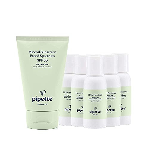 Pipette Hand Sanitizer Gel, 65 percent Alcohol, Moisturizing, Non-Sticky, No Rinse Plant-Derived -2-oz, 6-pack- plus Pipette SPF 50 Mineral Sunscreen Broad Spectrum with Non-Nano Zinc Oxide -4 fl oz- Bundle Pipette Hand Sanitizer Gel, 65 percent Alcohol, Moisturizing, Non-Sticky, No Rinse Plant-Derived -2-oz, 6-pack- plus Pipette SPF 50 Mineral Sunscreen Broad Spectrum with Non-Nano Zinc Oxide -4 fl oz- Bundle