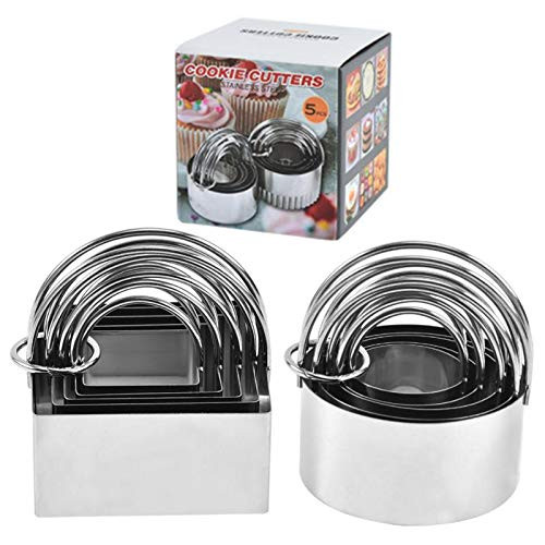 Cookie Cutters, Biscuit Cutter Set 10PCS -Round and Square- with Handle,Stainless Steel Donut Cutter for Making Cookies,Donuts,Mousse,Biscuit,Fondant, Dumpling and Sandwish