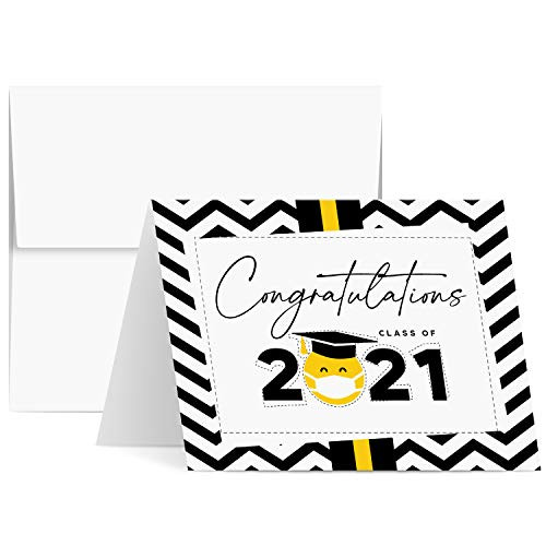 Graduation Congratulations Class of 2021 Cards  Cute  and  Funny Emoji Grads High School Collage Graduates Celebratory Greeting - -A2 Size- 4.25 x 5.5 Card When Folded - 25 Cards  and  Envelopes per Pack