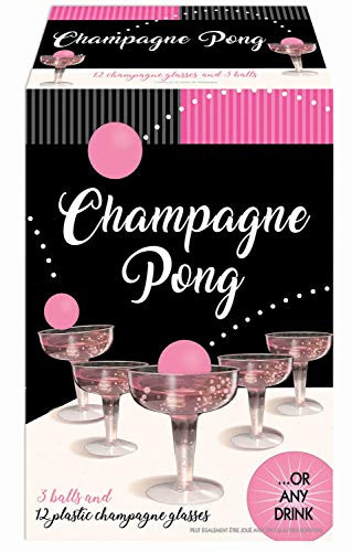 Champagne Prosecco Pong Luxury Kit  Alternative to Beer Pong Game Set  for Birthday, Bachelor, Bachelorette, New Years, Celebration, Party Gift - 12 Plastic Cups and 3 Pink Balls