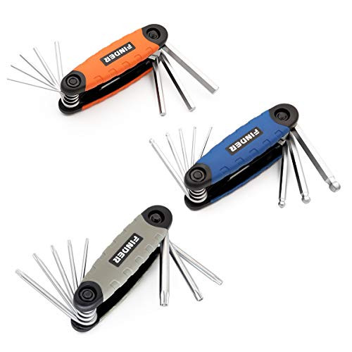 Finder 24-Piece Folding Hex Key Set-Include 8 Pieces Metric Allen Wrench,8 Pieces Torx Key Set  and  8 Pieces Hex Ball End Key,3 Pack Functional Multitools Kit,Chrome-Plating