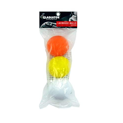 Gladiator Lacrosse Pack of 3 Official Lacrosse Balls  Multicolor  Meets NOCSAE Standards, SEI Certified- NCAA and NFHS Approved, White, Orange, Yellow -43528-38797-