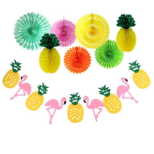 PRETYZOOM Summer Party Decoration Set Hanging Paper Fans Pineapple and Flamingo Flower Garland Banner for Hawaiian Luau Beach Decoration PRETYZOOM Summer Party Decoration Set Hanging Paper Fans Pineapple and Flamingo Flower Garland Banner for Hawaiian Luau Beach Decoration