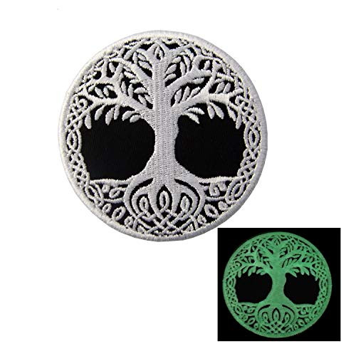 Glow in Dark The Tree of Life in Norse Patch Eye of Tree Yggdrasil Embroidered Sew On Reflective at Night Tactical Fastener Paintball Emblem Hook and Loop Funny Badges Decorative Patches for Clothes