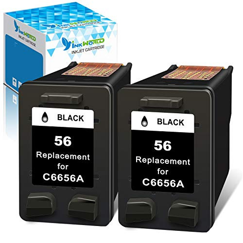 InkWorld Remanufactured 56 Ink Cartridges Replacement for HP 56 Twin Black Used for OfficeJet 5610 6110 5510 4215 PhotoSmart 7660 7760 7960 DeskJet 5550 5650 450 PSC 1315 2210 Printer - 2 Black -