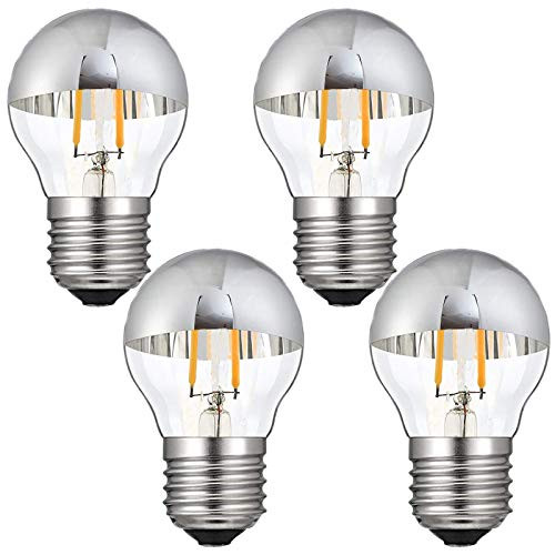 Lxcom Lighting 2W G45 Edison LED Bulb Silver Tipped Dimmable Vintage LED Filament Bulbs -4 Pack-- E26/E27 Base G45 Half Chrome LED Light Bulb Warm White 2700K 20W Equal, AC110V-130V