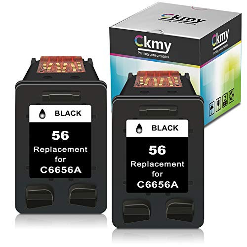 CKMY Remanufactured for HP 56 Ink Cartridges Replacement for HP 56 XL Use for HP OfficeJet 5610 6110 5510 4215 PhotoSmart 7660 7760 7960 DeskJet 5550 5650 450 PSC 2210 1350 Printer -2 Black-