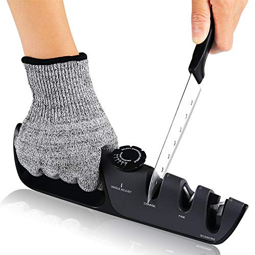 Adjustable Angle Manual Knife Sharpener JEEKSCSS 3-stage Knife Accessories for Chef Knife and Various Household Knives Shear Scissor Sharpeners,Help Quickly and Safely Repair and Polish the Blade
