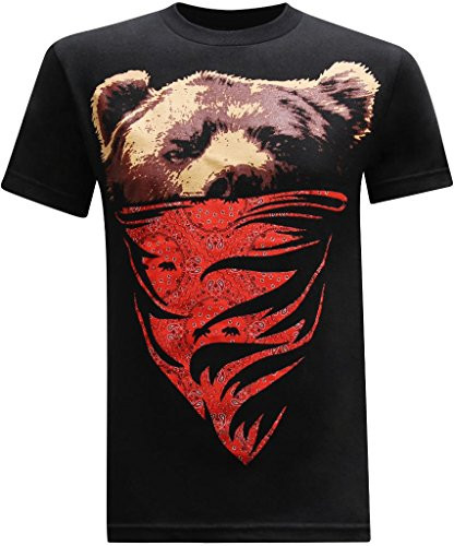tees geek California Republic -Red Bandana Bear- Men's T-Shirt - -XX-Large- - Black