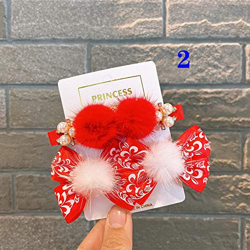 ZHUZI Chinese New Year Hair Clips for Kids, Ribbon Tassel Sweet Hairpins New Hair Ball Hair Clips, Pearl Kid BB Clip, Bow Duckbill Clip-2,red- ZHUZI Chinese New Year Hair Clips for Kids, Ribbon Tassel Sweet Hairpins New Hair Ball Hair Clips, Pearl Kid BB Clip, Bow Duckbill Clip-2,red-