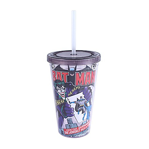 Silver Buffalo BN41087 DC Comics Batman #251 with Joker with Lid and Straw Plastic Cold Cup, 16 oz, Multicolor