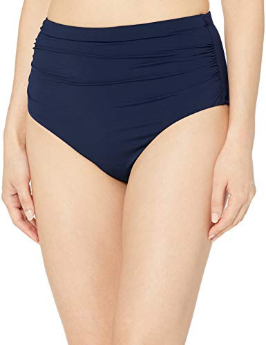 Chaps Women's Core Solids Shirred High Waisted Pant Bikini Bottom, Navy, 16