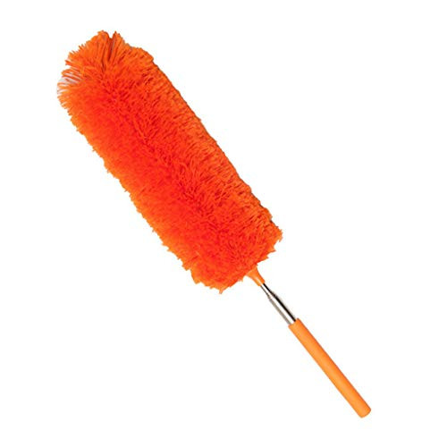 Microfiber Duster with Telescoping Extension Pole Non-Scratch, Bendable, Washable, Hypoallergenic, Lint Free Dusters for Cleaning Ceiling Fan, Blinds, Cobwebs, Baseboards -Orange-