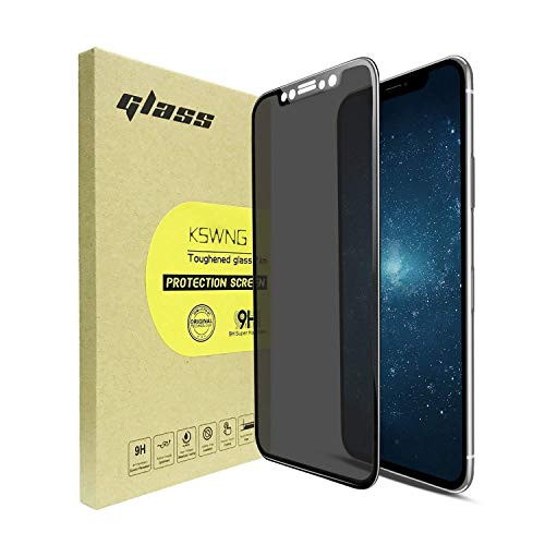 Privacy Screen Protector for iPhone X/Xs [Full Screen], KSWNG Screen Protector [DoubleDefence Technology] Anti-Spy/Scratch/Fingerprint/Bubble Free Tempered Glass Screen Easy Install