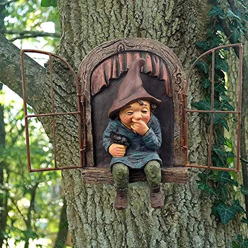 Garden Gnome Statue Elf Out The Door Tree Hugger,Garden Peeker Yard Art unimaginable Tree Sculpture Garden Decoration, Fairy Tree Peeker Hugger Garden Ornament Tree Decoration -C-