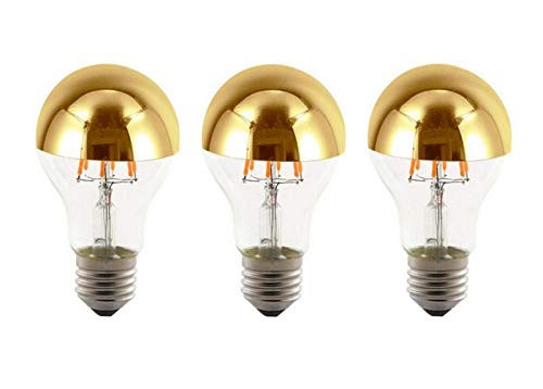 Half Chrome Light Bulb A60 6W-60W Equivalent- E27 Base LED Filament Vintage Edison Bulb with Mirror Half Chrome Gold Bulb,for Bathroom Kitchen Living Room,Warm White 2700K,Non-Dimmable,3 Pack