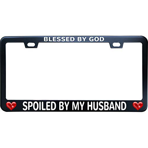 XYcustomBest Black License Plate Frame - Blessed by God, Spoiled by My Husband