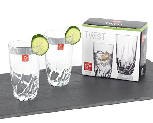 RCR 25123020006 Twist Crystal Hi-Ball Cocktail Water Tumblers Glasses, 470 ml, Set of 2