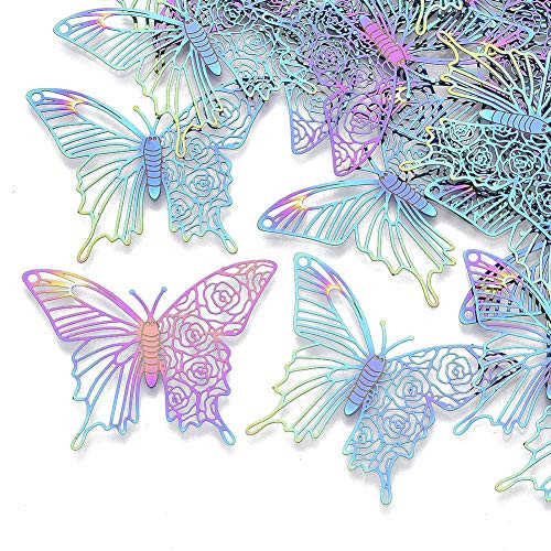 FASHEWELRY 50Pcs Stainless Steel Butterfly Filigree Pendants 31x40x0.3mm Rainbow Etched Metal Embellishments for DIY Jewelry Making FASHEWELRY 50Pcs Stainless Steel Butterfly Filigree Pendants 31x40x0.3mm Rainbow Etched Metal Embellishments for DIY Jewelry Making
