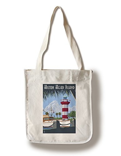 Lantern Press Hilton Head Island, South Carolina, Harbour Town Lighthouse 42460 -100 percent Cotton Tote Bag, Reusable-