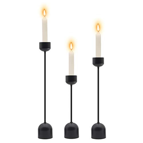 SUJUN Matte Black Candle Holders Set of 3 for Taper Candles, Decorative Candlestick Holder for Wedding, Dinning, Party, Fits 3/4 inch Thick Candle and Led Candles -Metal Candle Stand-