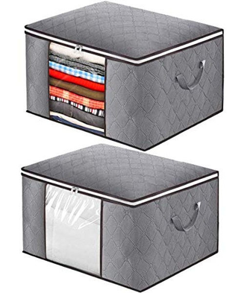 Underbed Storage Clothing Organizer Bedding Storage Bags with Zipper Containers for Clothes Comforter Bags Storage under Bed 2 packs