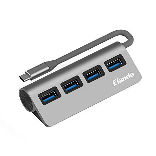 Elando USB C Hub, USB C Adapter with 4 USB 3.0 Ports, Aluminum Data Type C Hub Compatible for MacBook Pro 2016/2017/2018, ChromeBook, XPS, and Other USB C Devices