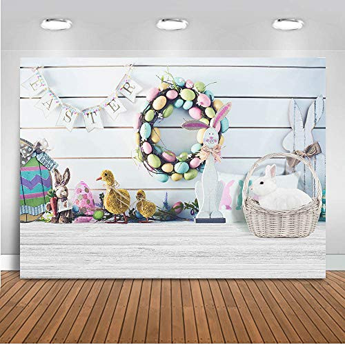 Mocsicka Easter Backdrop for Photography Spring Bunny Easter Eggs Wood Floor Photobooth Backdrop Happy Easter Day Photo Background -7x5ft-