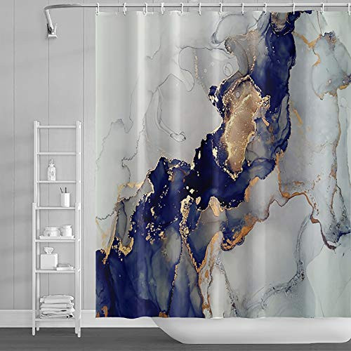LFEEY Abstract Blue Marble Shower Curtain Gold Grey Marble Ink Texture Bathroom Curtain Luxury Modern Bathroom Decor 60x72 Inch Waterproof Polyester Fabric LFEEY Abstract Blue Marble Shower Curtain Gold Grey Marble Ink Texture Bathroom Curtain Luxury Modern Bathroom Decor 60x72 Inch Waterproof Polyester Fabric