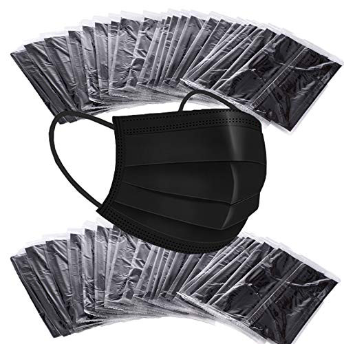 100pcs Black Face Mask Disposable - Individually Wrapped Black Face Masks 3 Ply Disposable Comfortable Elastic Ear Loop Mask Safety Breathable Mouth Cover - Women Men Individually Wrapped Black Mask