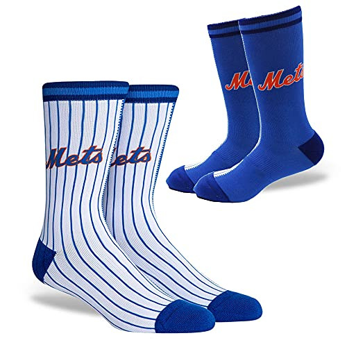 PKWY Mets Unisex 1-Pack Crew Socks -Mets Split Crew, Large-