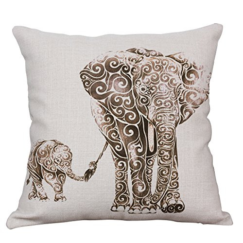 YeeJu Elephant Decorative Pillow Covers Square Cotton Linen Cushion Covers Outdoor Sofa Home Throw Pillow Covers 16x16 Inch