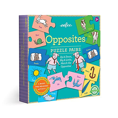 eeBoo Preschool Opposites Puzzle Pairs for Toddlers 3 Years and Up, Multi