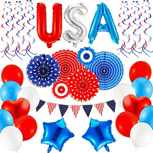 Independence Day Patriotic Party Decoration 4th of July American Flag Decorations Hanging Paper Fans Patriotic Flags Banner Decorative Balloons Spiral Hanging Decorations for 4th of July Decoration Independence Day Patriotic Party Decoration 4th of July American Flag Decorations Hanging Paper Fans Patriotic Flags Banner Decorative Balloons Spiral Hanging Decorations for 4th of July Decoration