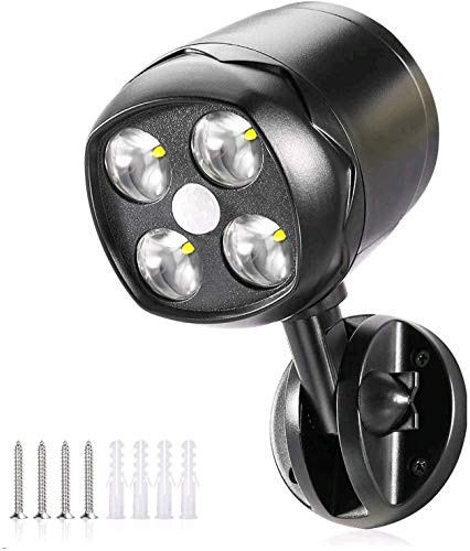 Quiltered Battery Powered Motion Sensor Spotlight Outdoor Wireless, 4 LED Security Lights 600 Lumens Waterproof Wall Lighting Auto On/Off for Porch Stair Hallway Garage Wall -Black, 1pack-
