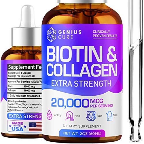 Genius Biotin and Collagen Hair Growth Drops - Potent US Made Hair Growth Product - Healthy Skin and Nails - Liquid Biotin and Collagen Supplement for Best Absorption - Perfect Hair Growth for Men and Women Genius Biotin and Collagen Hair Growth Drops - Potent US Made Hair Growth Product - Healthy Skin and Nails - Liquid Biotin and Collagen Supplement for Best Absorption - Perfect Hair Growth for Men and Women
