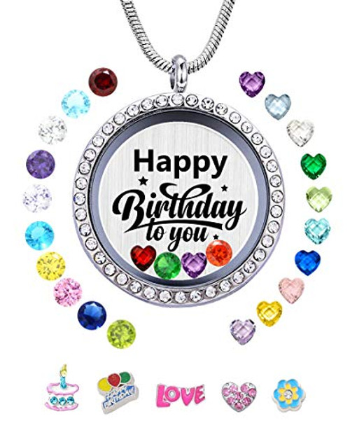 beffy Happy Birthday to You Women Girl's Floating Living Memory Locket Necklace Pendant with 5pcs Charms and 24pcs Birthstones for Aunt Daugher Granddaughter Grandma Mom Nana Niece Child beffy Happy Birthday to You Women Girl's Floating Living Memory Locket Necklace Pendant with 5pcs Charms and 24pcs Birthstones for Aunt Daugher Granddaughter Grandma Mom Nana Niece Child