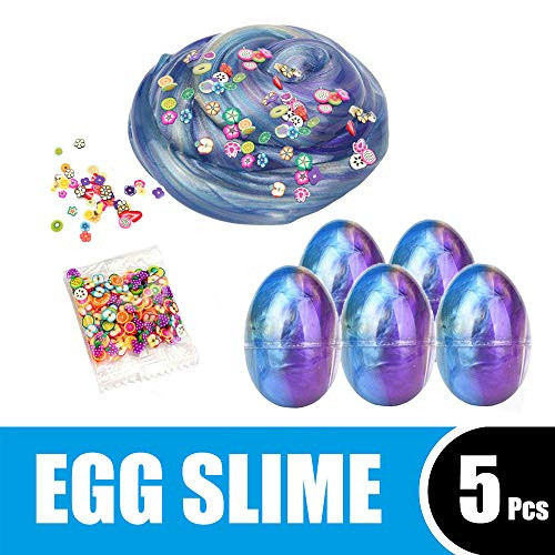 Dahen 5 Pack Soft Egg Slime, Easter Egg Toys Galaxy Egg Slime No Borax Non Toxic Scented Magic DIY Clay Stress Relief Sludge Toys with Fruit Slices