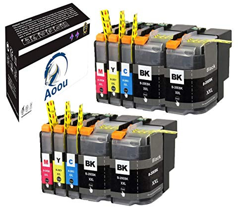 Aoou Compatible Ink Cartridges Replacement for Brother LC20E LC20EXXL Ink Cartridges, Work for Brother MFC-J985DW J775DW J5920DW J985DWXL Printer -4 Black, 2 Cyan, 2 Magenta, 2 Yellow- 10 Pack
