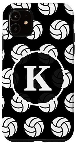 iPhone 11 initial monogram white cute letter k volleyball players fans Case