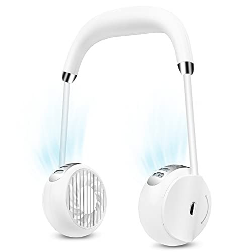 Portable Neck Fan, Hands Free Bladeless Fan, USB Rechargeable Wearable Personal Fan, Leafless, Rechargeable, Headphone Design, USB Powered Desk Fan,3 Speeds-White