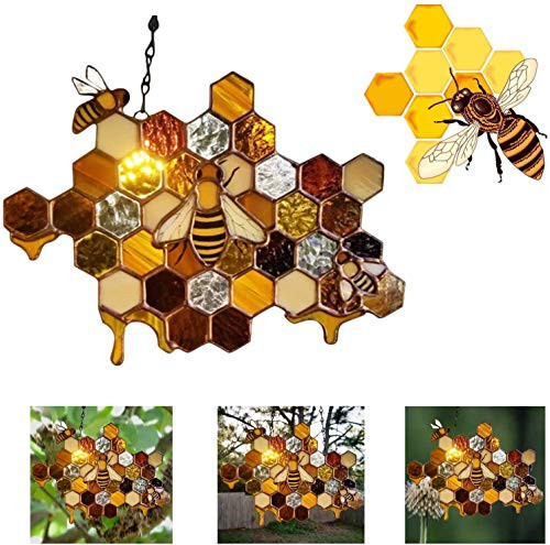 Queen and Bee Protect Honey Suncatcher Bee Suncatcher, Bumble Bee Honeycomb Sun Catcher, Bee Suncatchers for Windows Wall Hanging Ornament Bumblebee Art Decoration Queen and Bee Protect Honey Suncatcher Bee Suncatcher, Bumble Bee Honeycomb Sun Catcher, Bee Suncatchers for Windows Wall Hanging Ornament Bumblebee Art Decoration