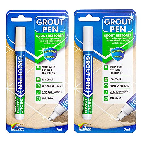 Grout Pen Tile Paint Marker- Waterproof Grout Colorant and Sealer Pen to Renew, Repair, and Refresh Tile Grout - Cleaner Coating Stain Pens - 2 Pack, 5mm Narrow Ivory and 5mm Narrow White Tip