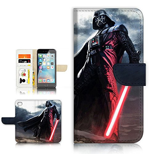 (For iPhone 6 Plus / iPhone 6S Plus ) Flip Wallet Style Case Cover, Shock Protection Design with Screen Protector - B31011 Starwars Darth Vader