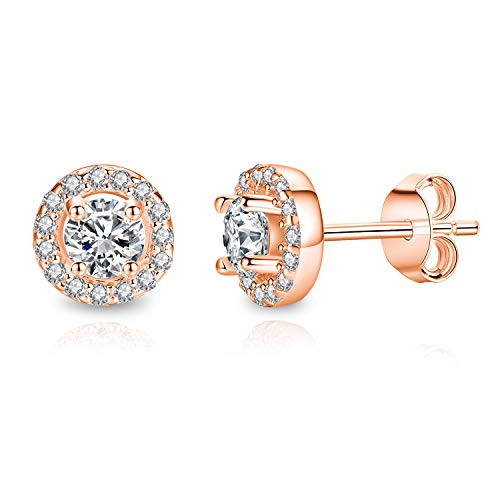 Spoil Cupid 14K Rose Gold Plated Sterling Silver Brilliant Cut Cubic Zirconia Round Halo Stud Earrings Center Stone 4mm Spoil Cupid 14K Rose Gold Plated Sterling Silver Brilliant Cut Cubic Zirconia Round Halo Stud Earrings Center Stone 4mm