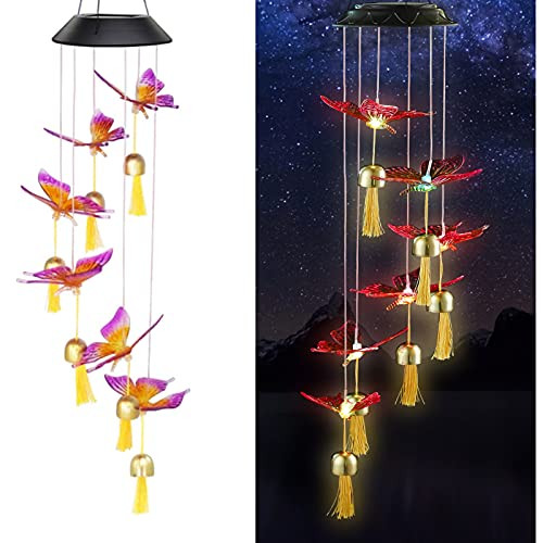 XingTong Solar Wind Chimes Butterfly Chimes Solar Lights Chimes Color Changing LED Wind Chimes Outdoor Solar Hanging Lights Garden Decor for Garden, Deck, Patio,Yard and Home -Butterfly-