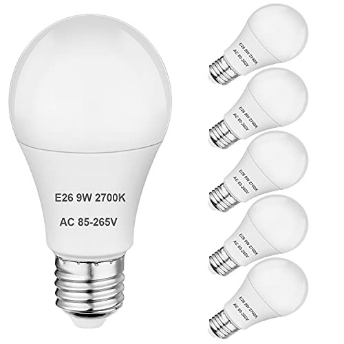 A19 E26 LED Light Bulbs 9W, Equivalent to 60W Incandescent Bulbs, Warm White 2700K E26 Medium Base Edison Screw Led Bulbs, 820 Lumens, No Flicker, No Dimmable, AC 85-265V,6 Pack