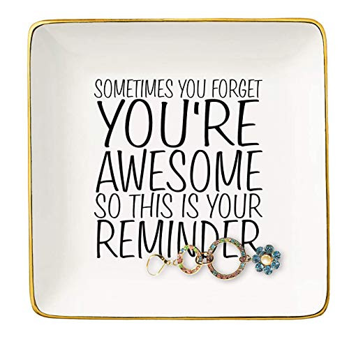 You are Awesome Gift  Ceramic Jewelry Holder Ring Dish Trinket Tray  Inspirational Birthday Graduation Christmas Gifts for Best Friends,Daughter,Sister,Niece,Women,Co-worker