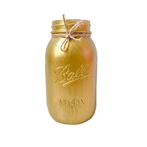 Gold Painted Quart Size Ball Mason Jar, 32 oz. Painted and Distressed Mason Jar, Regular Mouth Quart Size Mason Jar